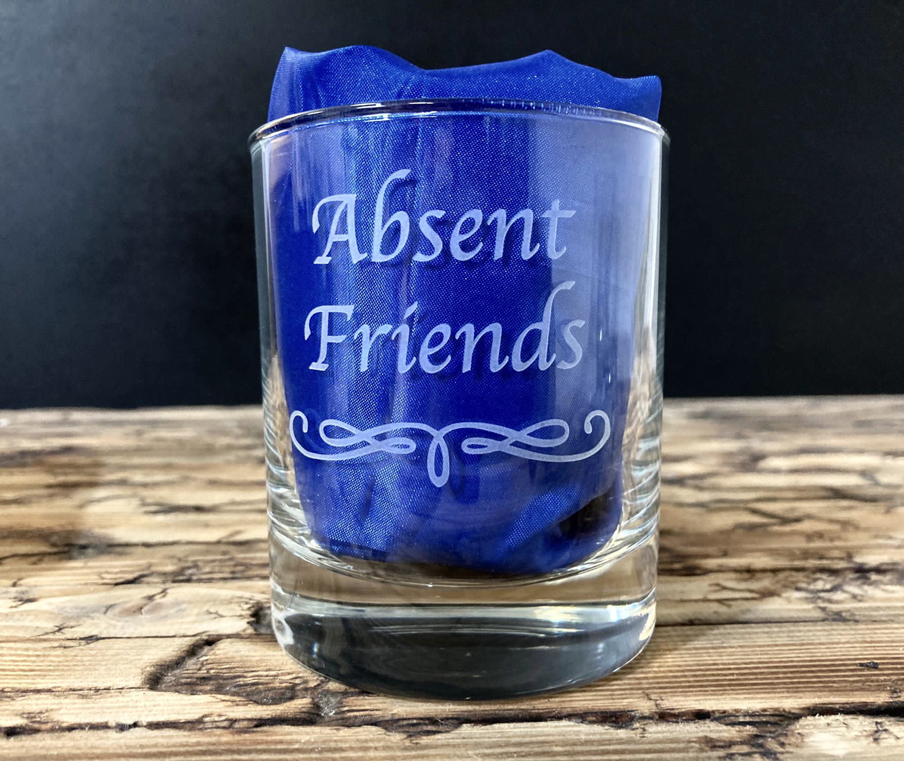 Engraved 'absent Friends' Whiskey Tumbler Glass 330ml Sandblasted