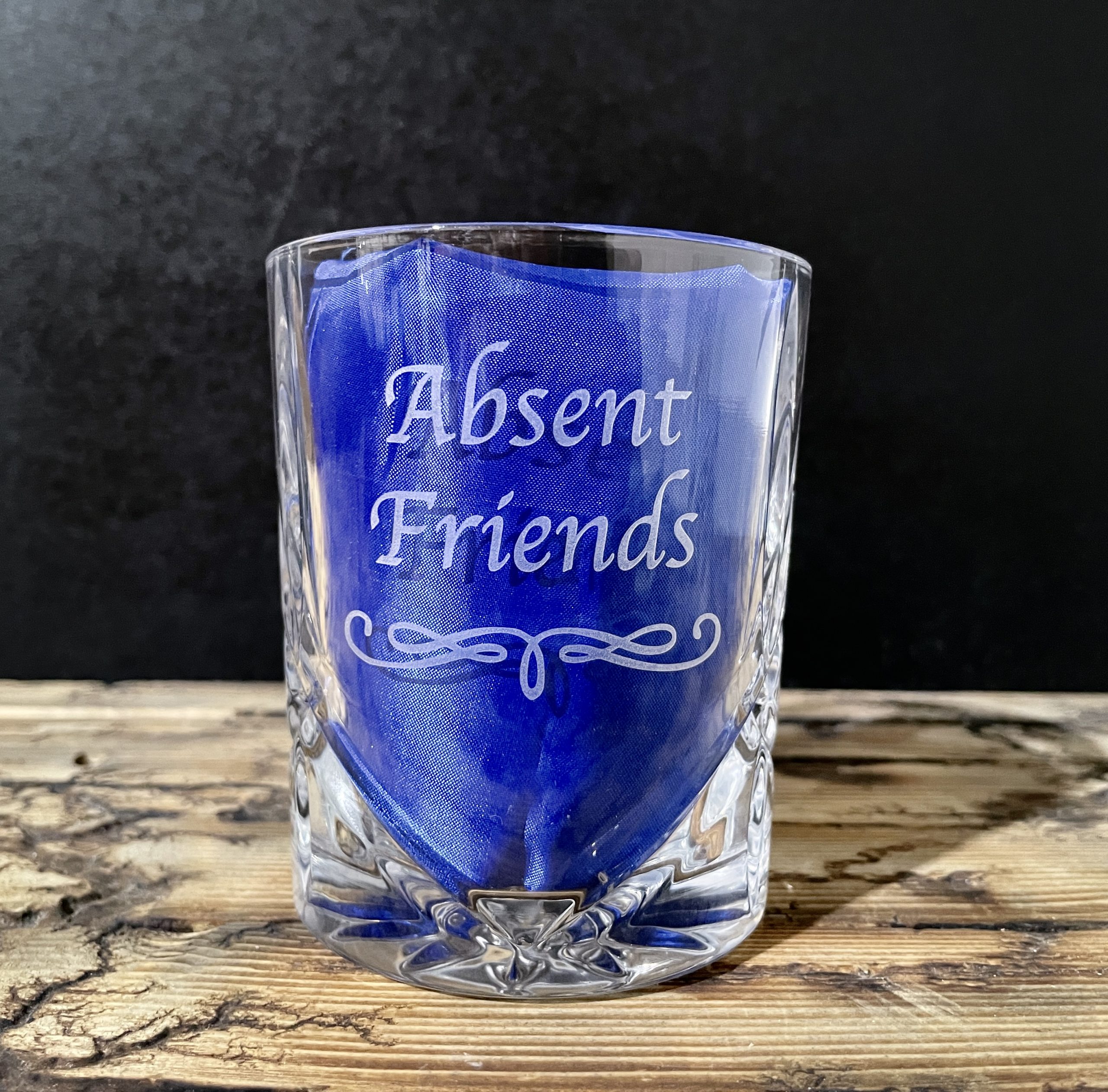 Engraved 'absent Friends' Whiskey Tumbler Glass 330ml Sandblasted